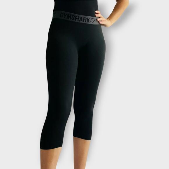 Gymshark Leggings Crop Workout Wide Waistband Black Size Small Athleticwear - Picture 1 of 7